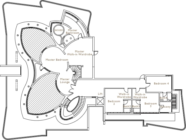 Cappella Embassy Triplex Penthouse Level 2 floor plan — master suite, jacuzzi, walk-in wardrobe